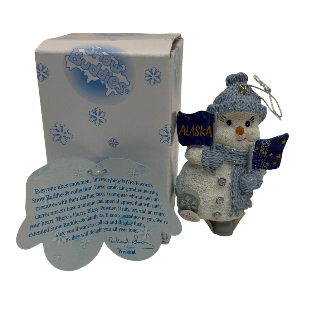 Vintage Snow Buddies Alaska Snowman Christmas Ornament Winter Hanging Figurine
